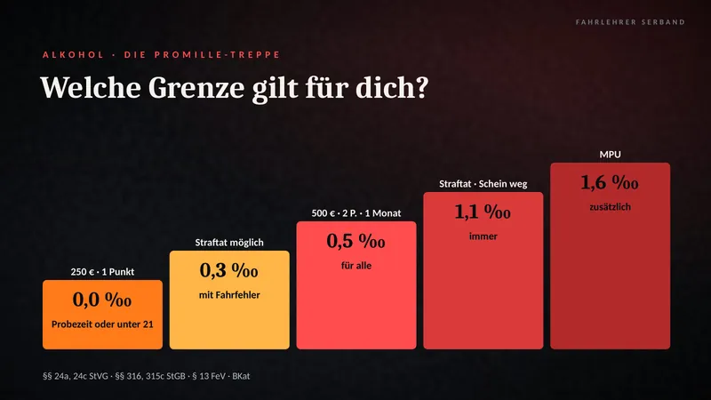 Folie: Die Promille-Treppe von 0,0 bis 1,6 Promille